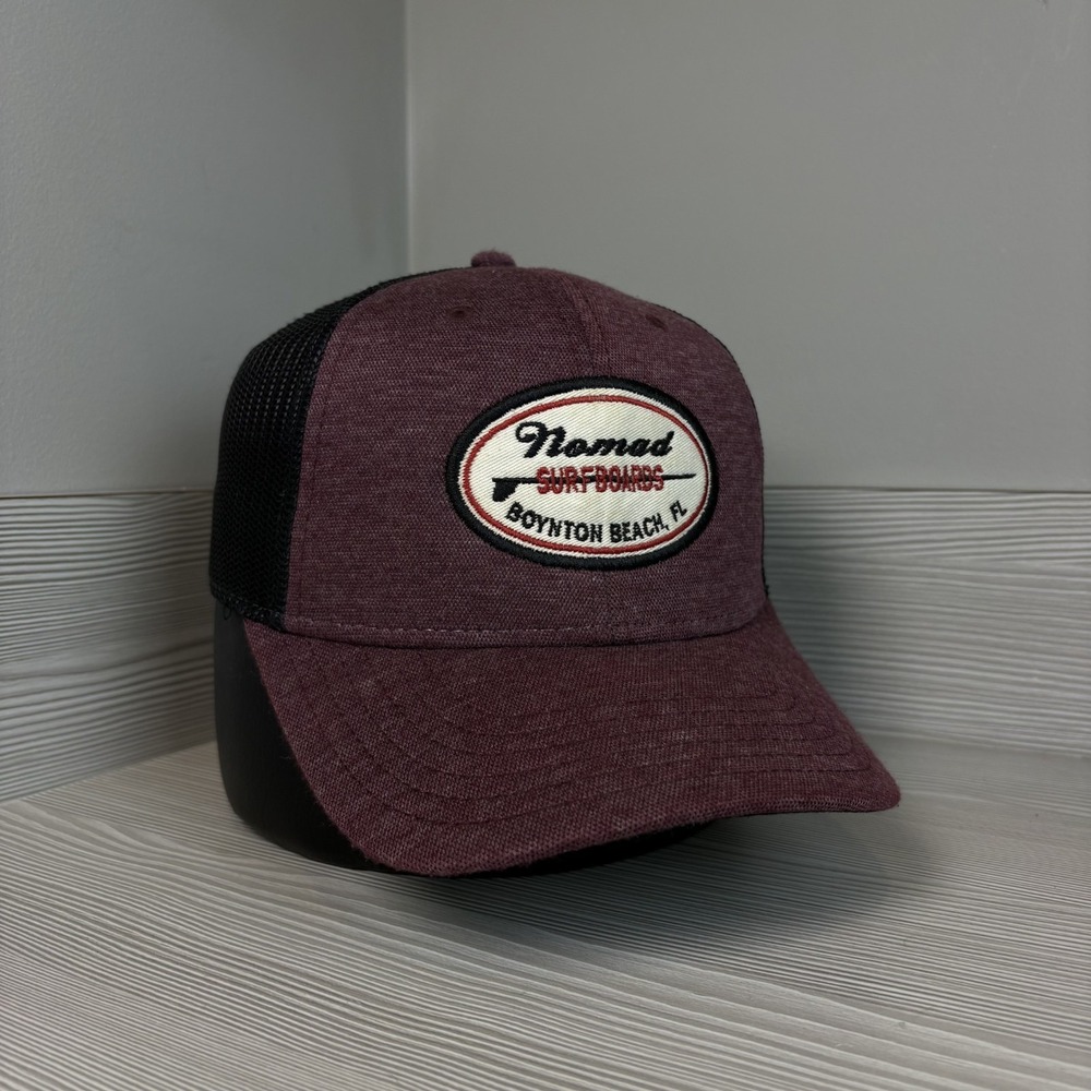 Nomad Surfboards Hat Surf Shop Patch Trucker Cap Maroon Mesh Snapback Adjustable